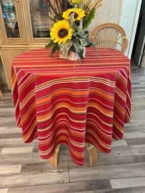 Sonoma 66" Round Striped Tablecloth Cottage Southwestern Rustic